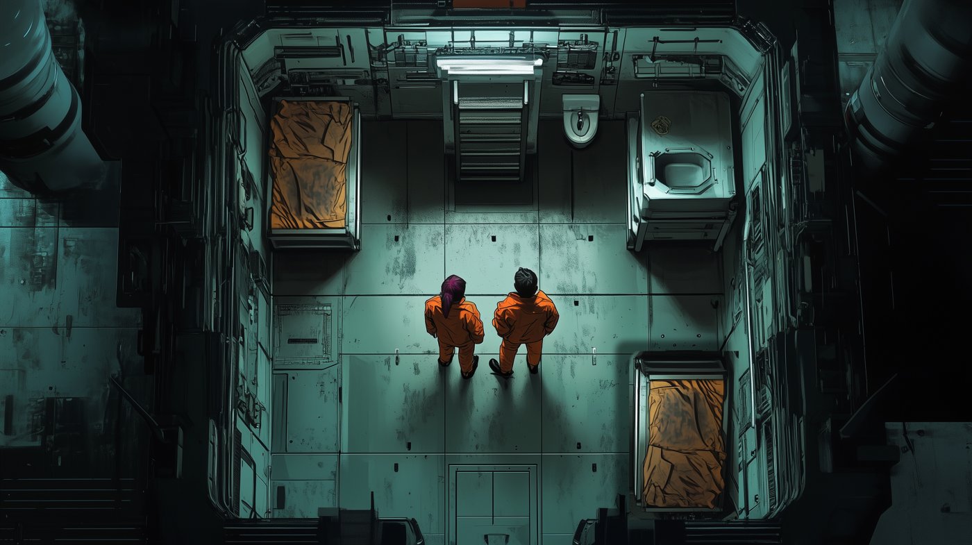 Top-down view of the prison cell