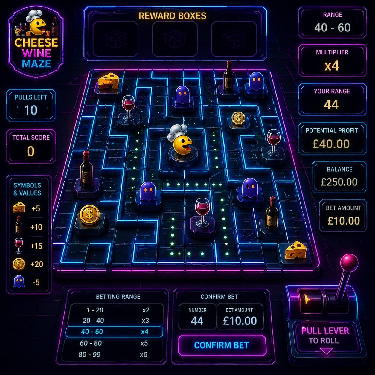 Cheese Wine Maze reward boxes UI
